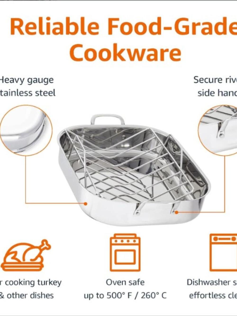 BRAND NEW: Amazon Basics Stainless Steel Rectangular Roasting Pan with Rack - Picture 3 of 3